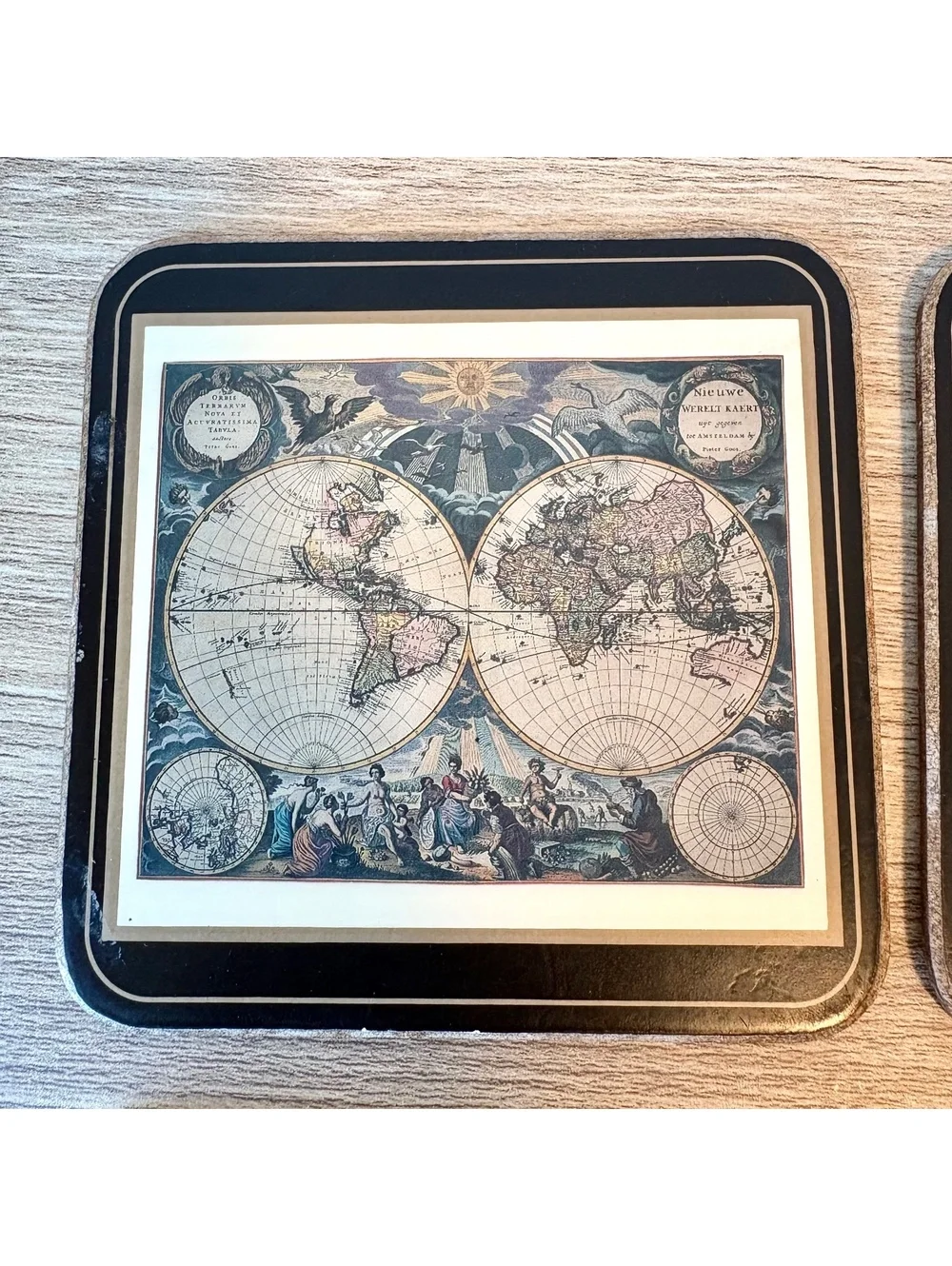 Pimpernel Drink Coasters, Set Of 4, Vintage Map Design Square Made In England